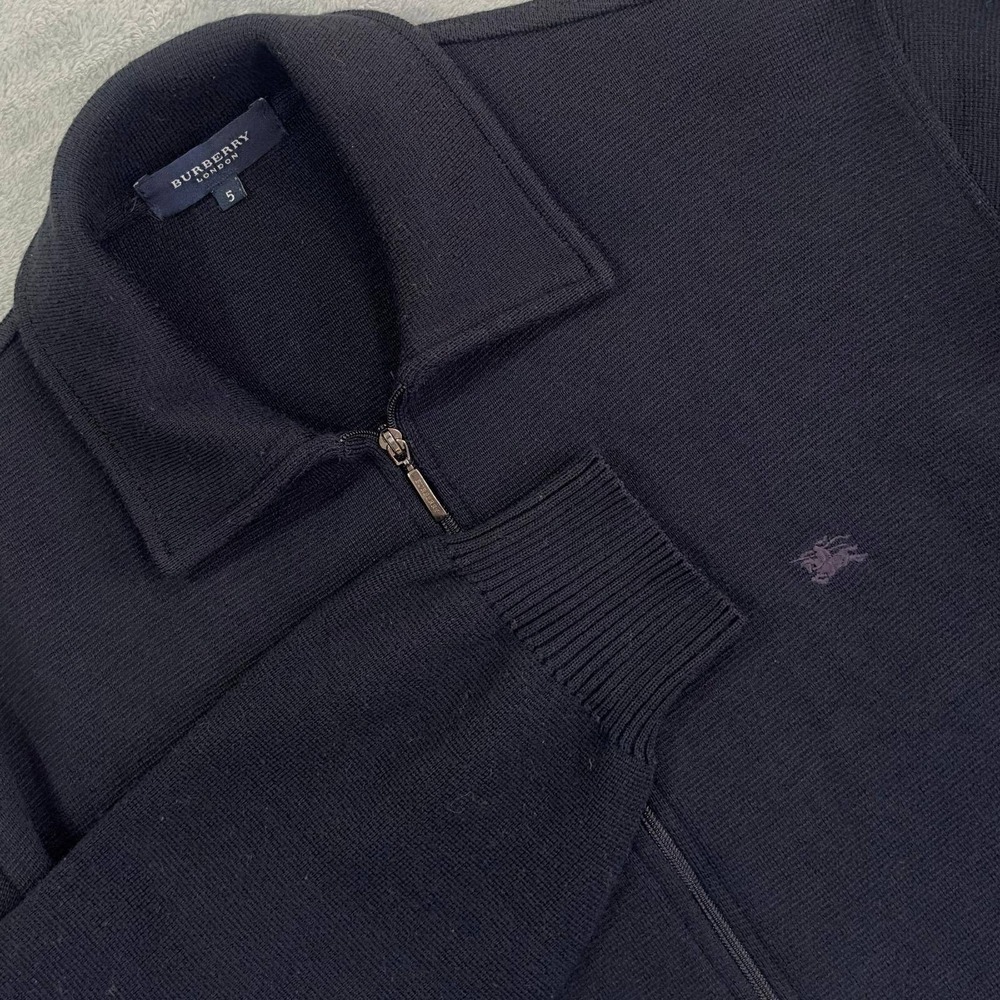 Burberry London Mens Full Zip Knit Sweater Jacket Black Size 5 XS (Read) Preppy